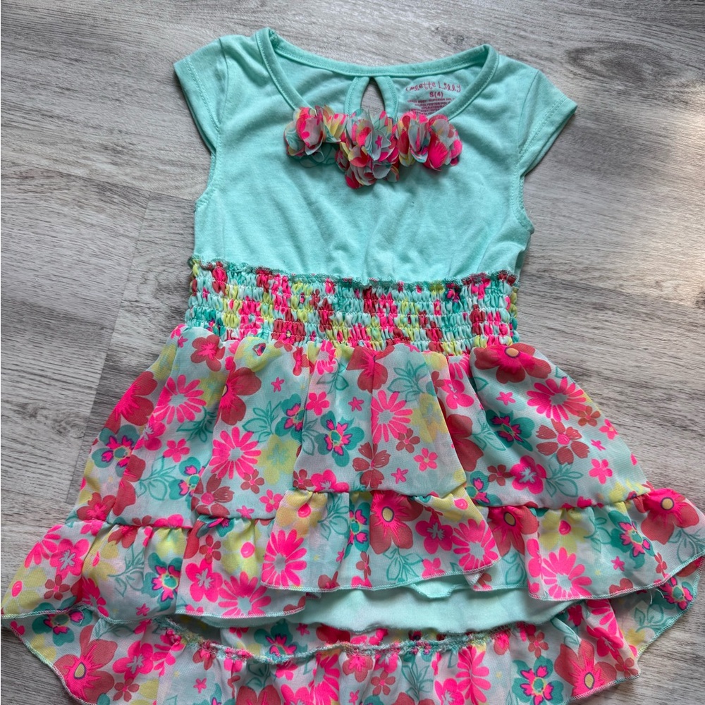 Charming Floral Kids Top in Aqua and Pink